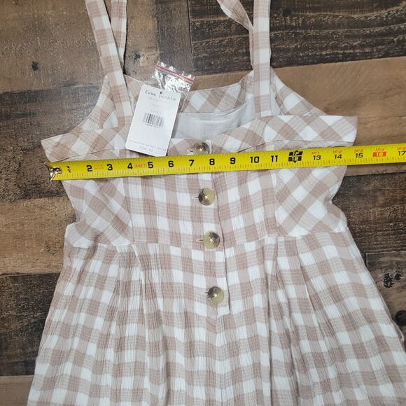 NWT Free People Seersucker Plaid Neutral Gingham Wide Leg Jumpsuit‎ Womens 8 - Picture 10 of 16
